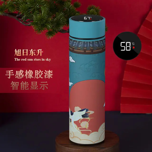 Chinese Style Smart Thermo Flask with Temperature Display - 500ML Vacuum Insulated Mug