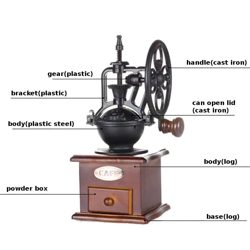 Houten handmatige koffiemolen