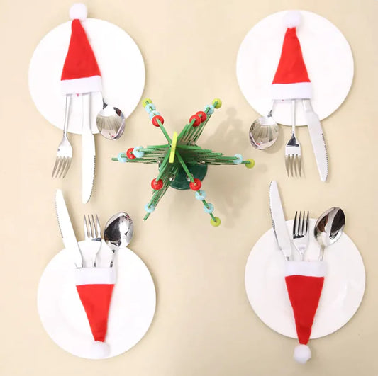 Festive Christmas Hat Utensil Holder Set