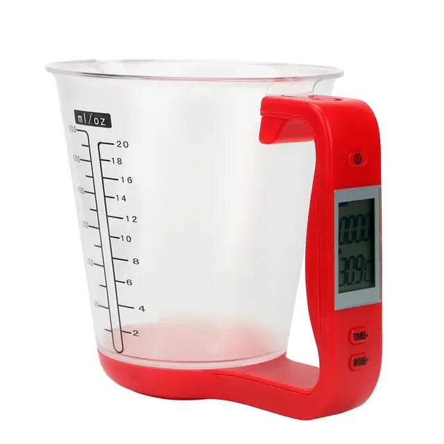 Báscula de cocina digital con vaso medidor y pantalla LCD