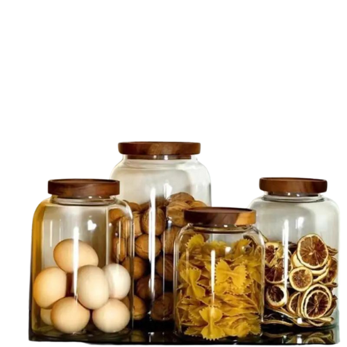 Large-Capacity Glass Jar with Wooden Lid