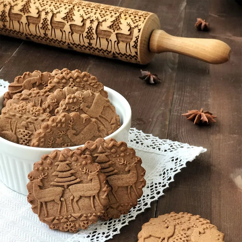 Rodillo de madera con forma de ciervo navideño para hornear galletas y fondant