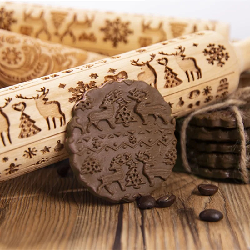 Rodillo de madera con forma de ciervo navideño para hornear galletas y fondant