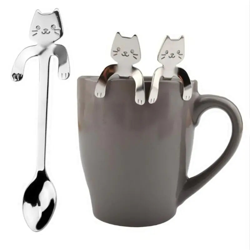 Linda cuchara de café con forma de gato