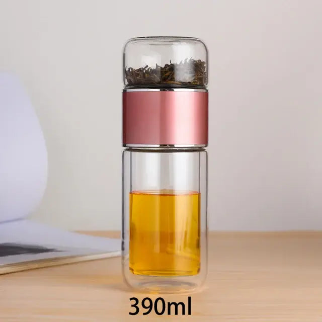 390ml High Borosilicate Glass Double Layer Tea Infuser Tumbler Drinkware Bottle