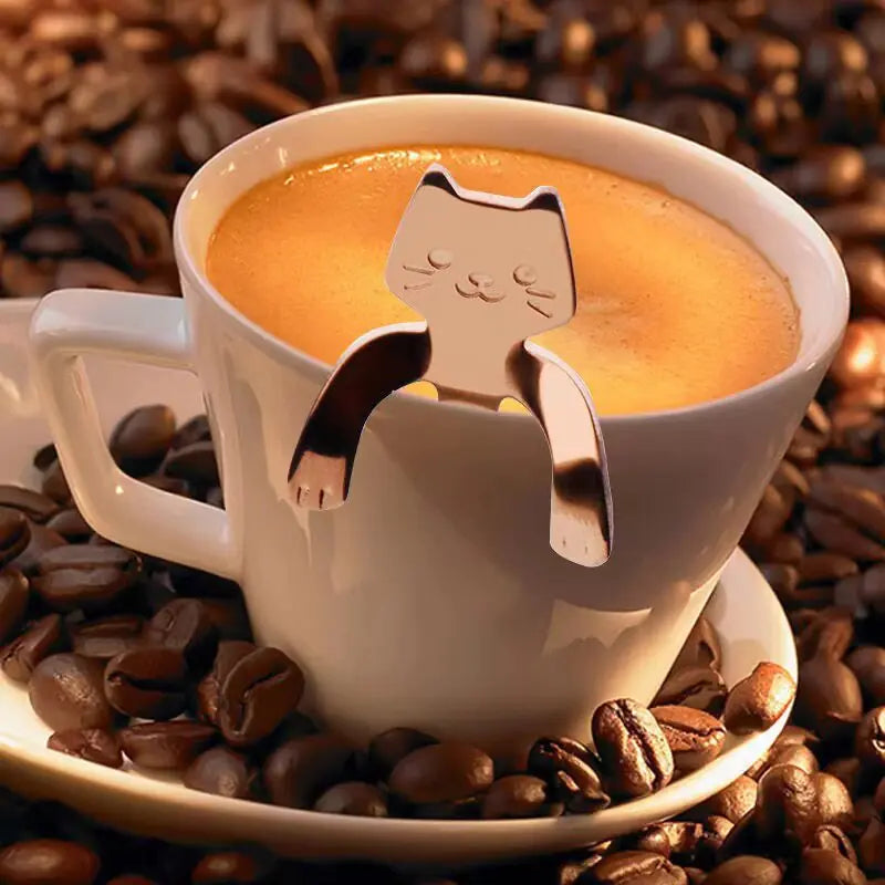 Linda cuchara de café con forma de gato