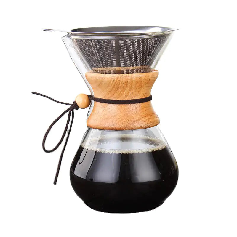 Emaille koffiepot met houten handvat