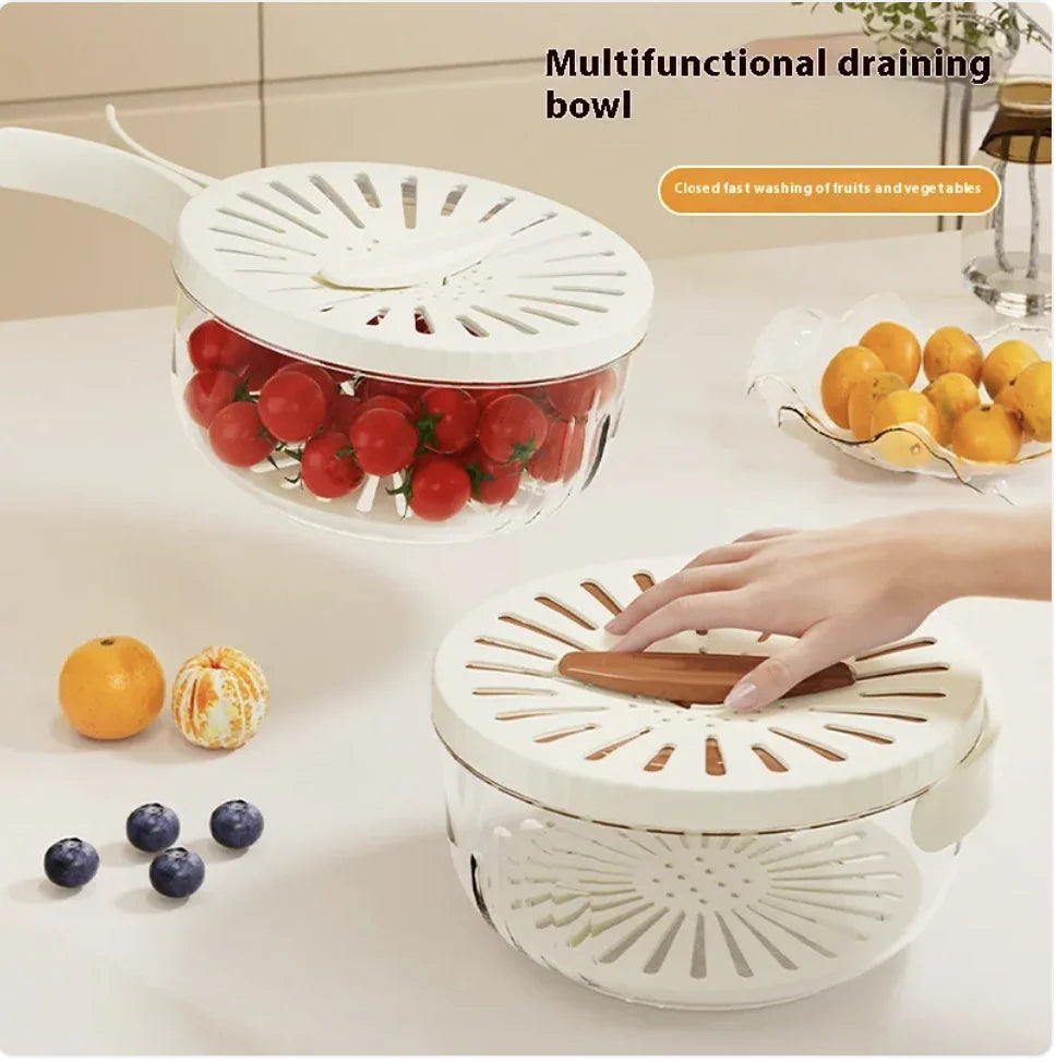 Foldable Fruit & Vegetable Washing Basket with Lid – Drain Bowl, Colander, and Crisper for Kitchen