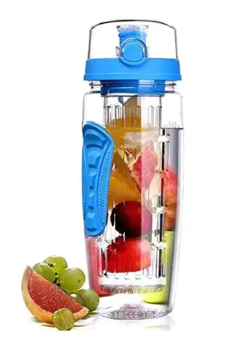 Botella de agua deportiva de plástico con infusor de frutas, 1000 ml, sin BPA