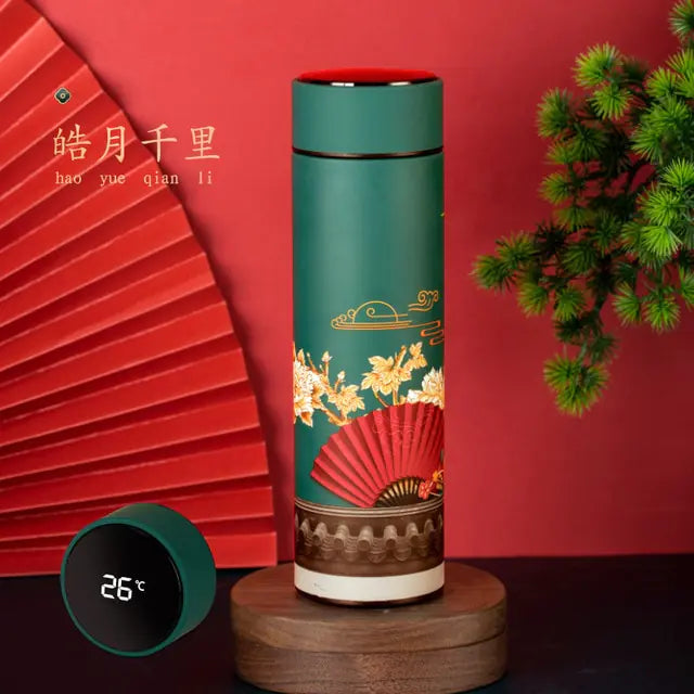 Chinese Style Smart Thermo Flask with Temperature Display - 500ML Vacuum Insulated Mug